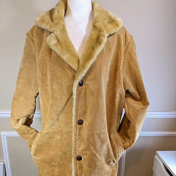 Tan Suede Leather w Faux Fur Lined Long Coat by RC Comstock Expedition - Picture 11 of 11